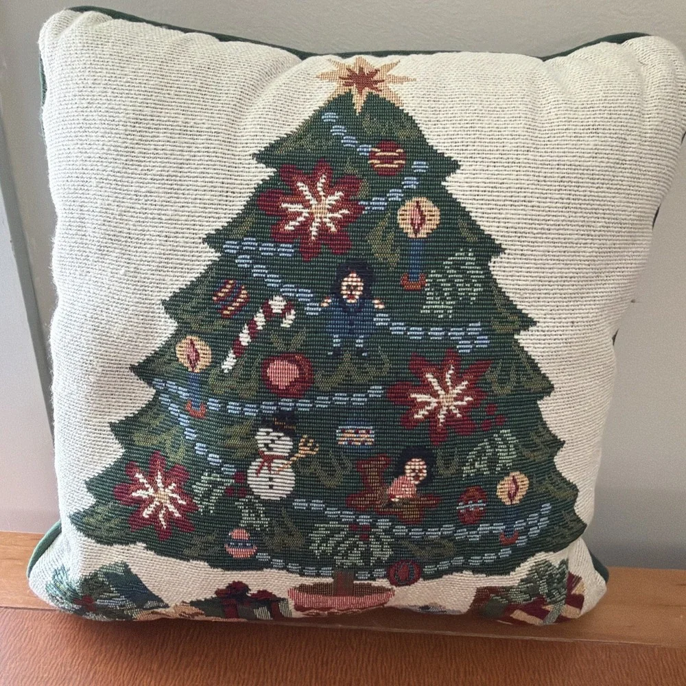 Christmas Tapestry Pillow Throw Holiday Christmas Tree 12